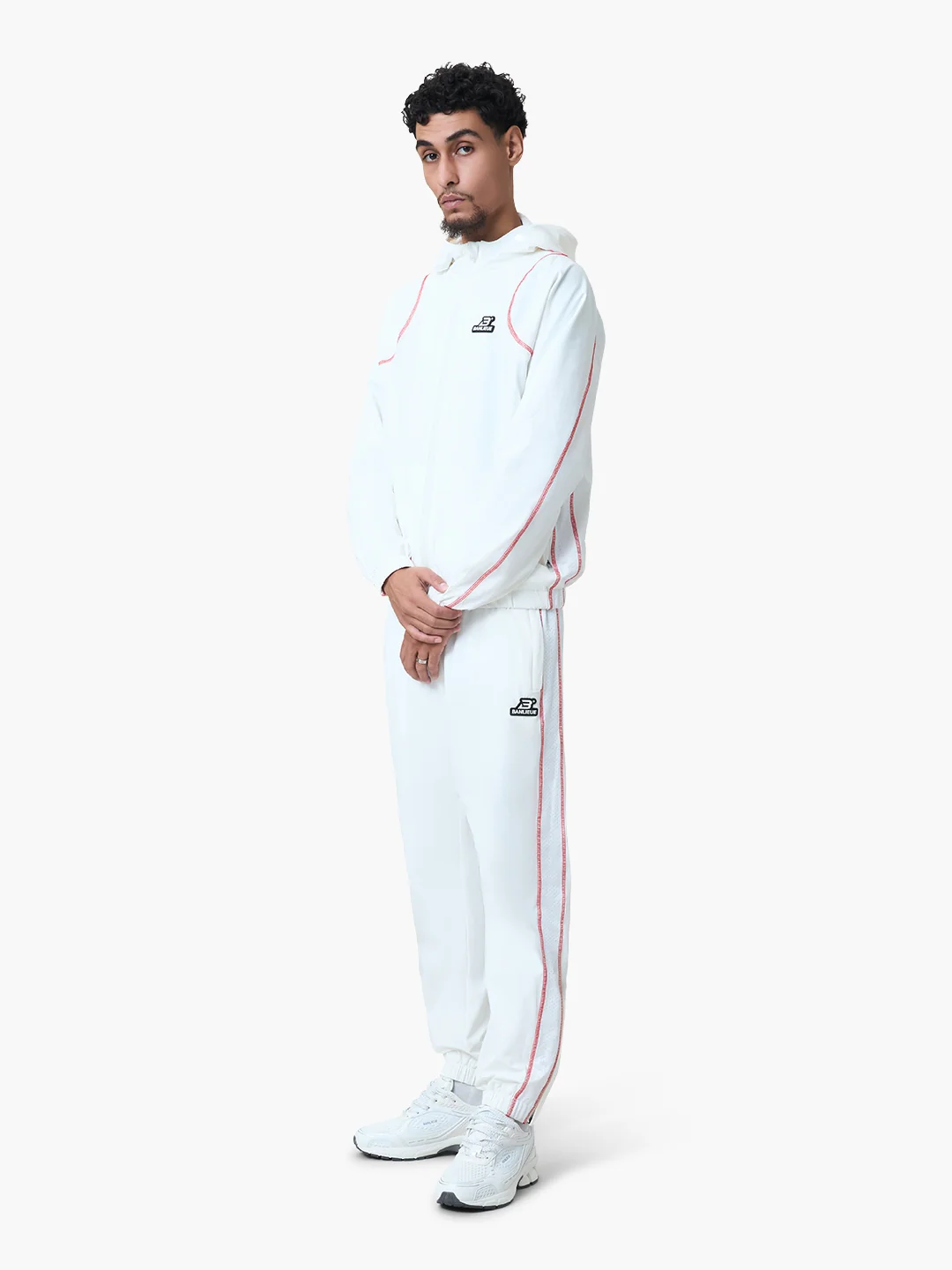 CONTRAST STITCH RETRO TRACKPANTS | WHITE / RED - Image 4